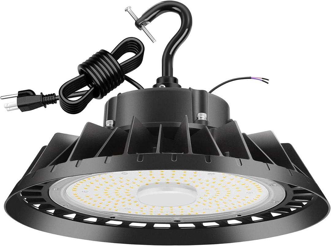 BFT UFO LED High Bay Light 150W 5000K 0-10V Dimmable 22500LM High Bay led Shop Lights 600W HID/HPS Replacement,5' Cable with Plug,IP65 Hanging Hook,Shop Lights for Warehouse Garage Gym,Workshop