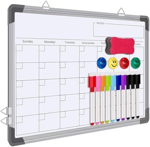 Dry Erase Calendar Whiteboard for Wall, Polegas 16" X 12" Magnetic White Board Board, Small Wall Monthly Double Sided Boards Student, Home, Office (White)