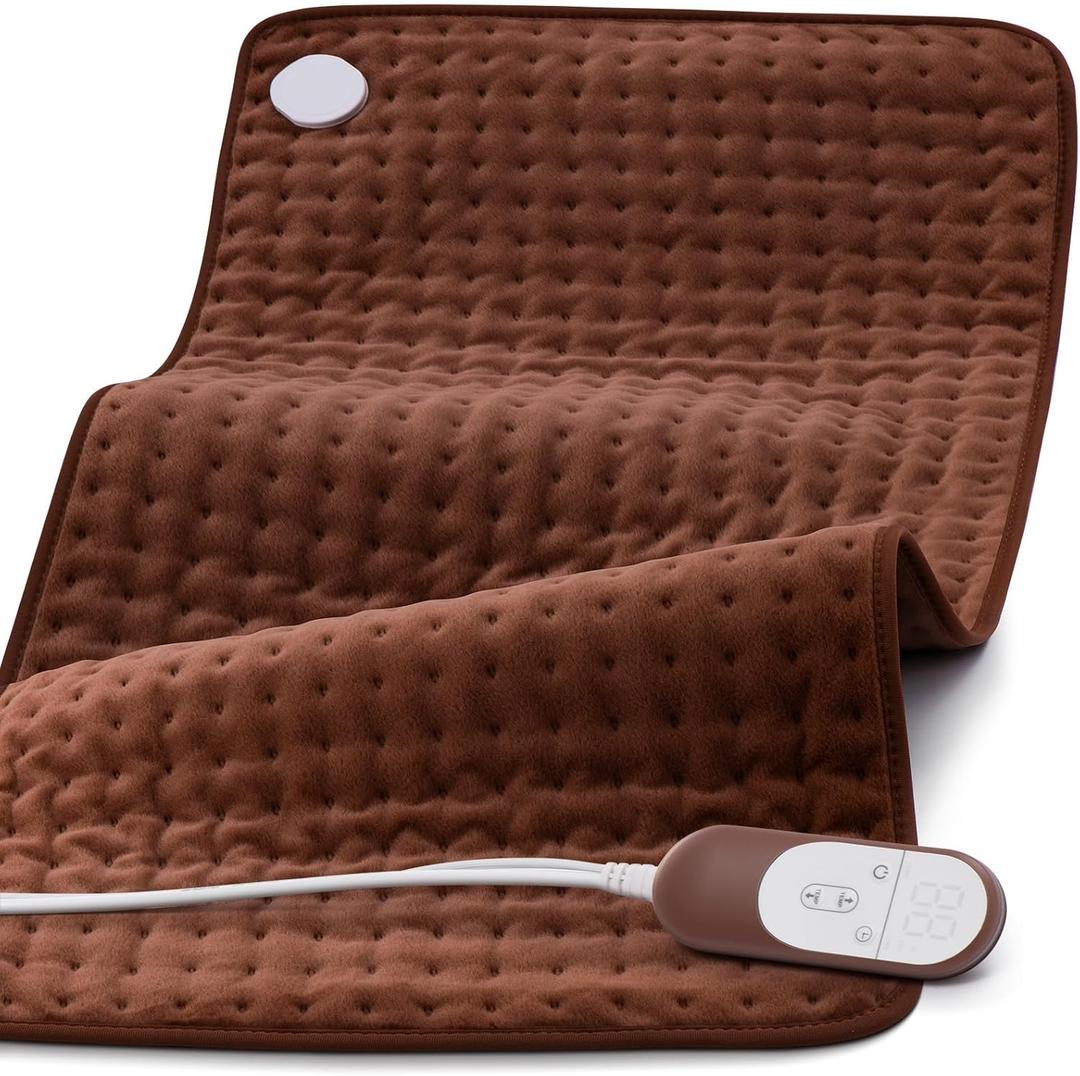 17x33 Heating Pad for Pain Relief | Ultra-Soft Microplush Fabric | 6 Adjustable Heat Settings (Moist & Dry) | Safe 2-Hour Auto Shut-Off | Perfect for Back, Neck, Shoulders | Great Gift Idea (Brown)