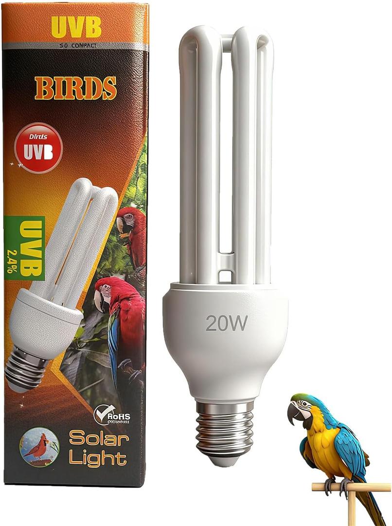 KINGYEENUO E26 UVA UVB Light Bulb for Birds 2.4 UVB 20W Compact Flourescent Lamp for All Kinds Captive Birds, Natural Sunlight Simulation Bird Parrot Light Bulb Compact UVB Lamp Bird Cage UVB Light