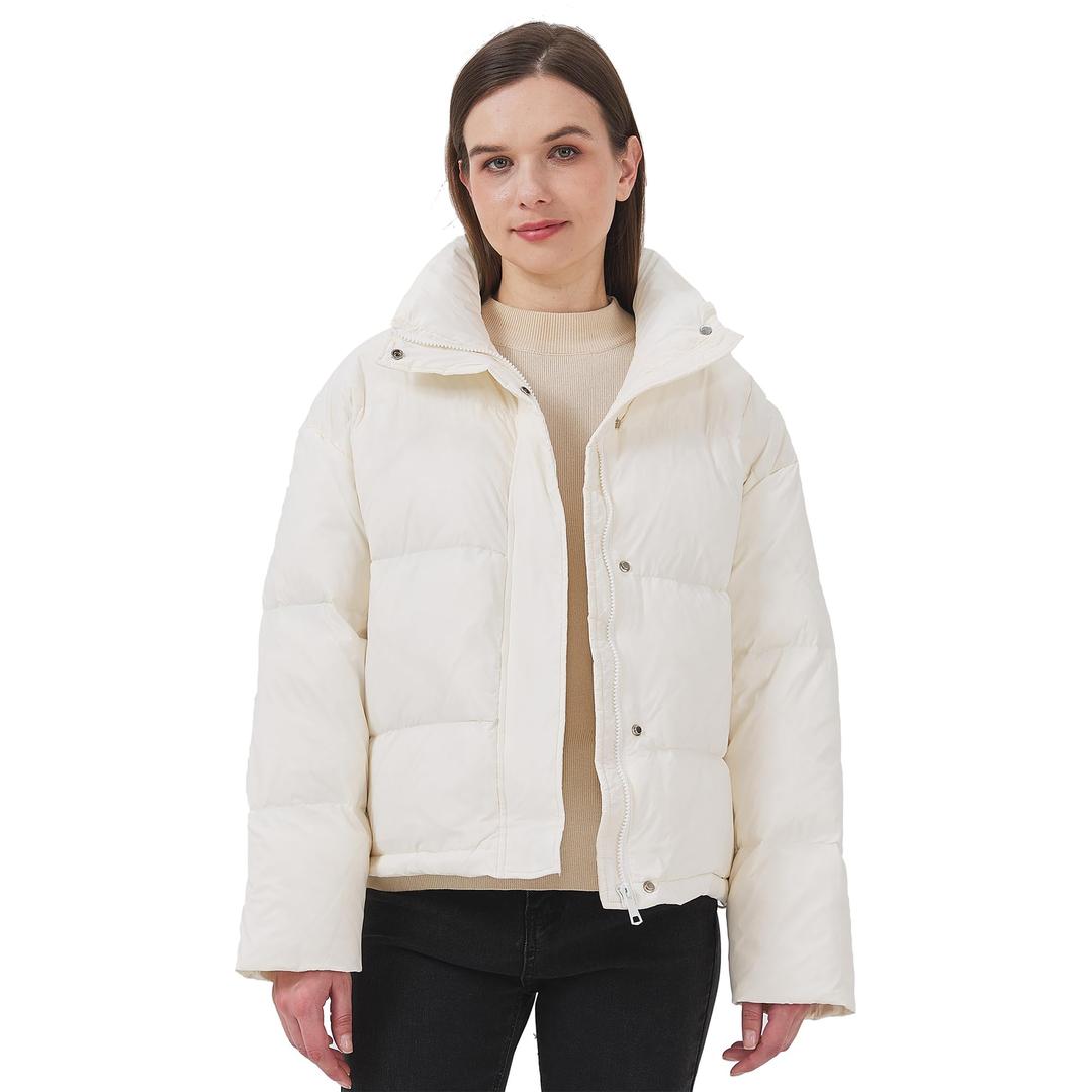 ANYIELIEMO Women's Puffer Down Jacket Lightweight Water-Resistant Coat with Stand Collar for Winter (US, Alpha, Small, Regular, Regular, White) (White, S)