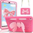 WESADN for iPad 9th Generation Case 8th 7th Gen 10.2 inch Case 2021 Girls Kids with Cute Bow Butterfly Wings Kickstand Shoulder Strap Pencil Holder Rugged Cases Cover for iPad 10.2 Cases, Rose Pink