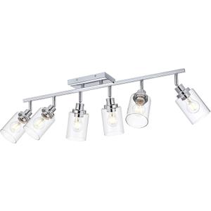 6-Light Track Lighting Kit Ceiling Kitchen Track Lighting Fixtures Chrome Bathroom Vanity Wall Lights with Clear Glass Multi-Directional Rotating Tracking Light Heads Spotlight for Accent Shop