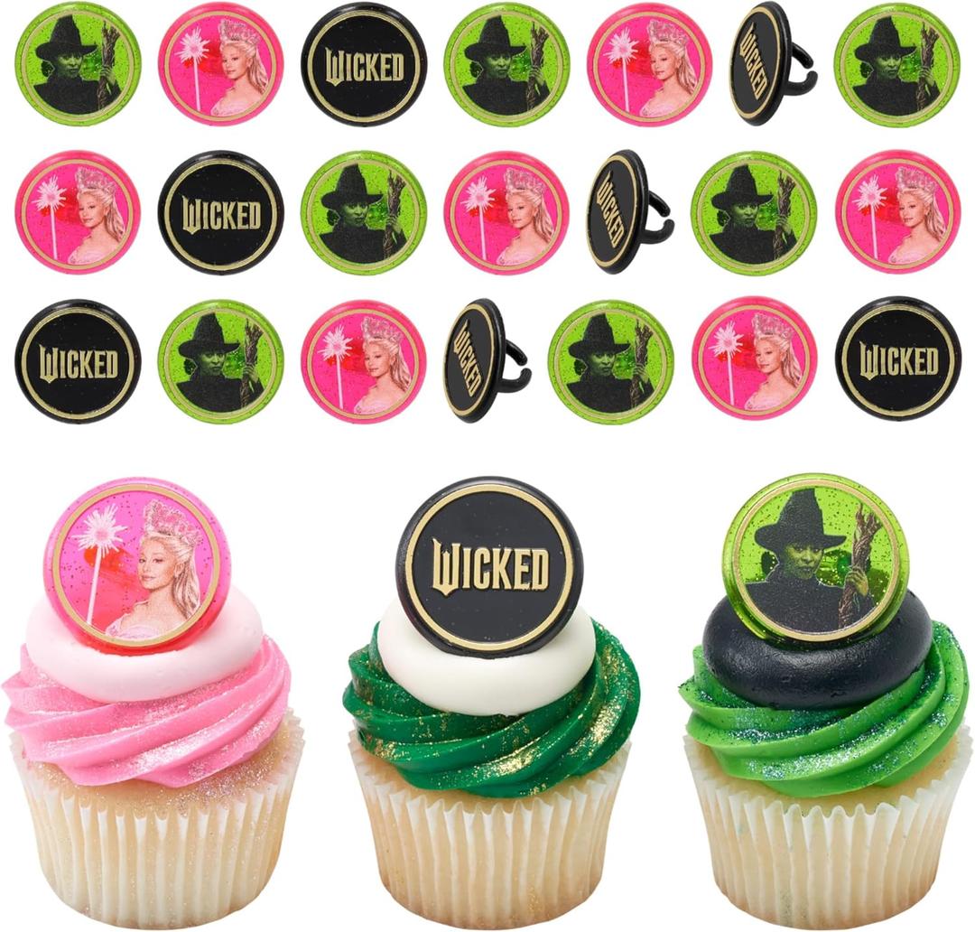Wicked Cupcake Rings With Glinda And Elphaba, 24 Cupcake Toppers For Cakes, Birthday's, Celebrations, Food Safe Cake Decorations - 24 Pack