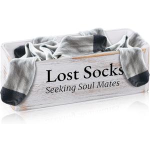 Farmhouse Lost Socks Storage Funny Laundry Sign Wooden Storage Basket Laundry Room Decor (11.02 x 3.54 x 3.54 Inch)