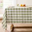 Softalker Outdoor Checkered Tablecloth, Linen Cotton Gingham Table Cloths for 6 Foot Rectangle Tables with Tassel, Heavy Duty Wrinkle Free Plaid Table Cover for Picnic Camping - 55 x 84 Inch, Sage