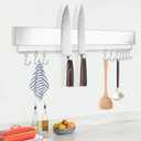 Magnetic Knife Holder for wall, 17 Inch Knife Magnetic Strip with 10 Hooks, Stainless Steel Knife Holder Magnet Rack for Kitchen Organizer, Mount with Adhesive or Screws