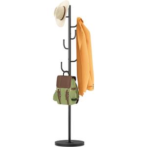 MISSLO Heavy Duty Coat Rack Freestanding 4 Adjustable Size Coat Tree with Stable Wood Base Coat Hanger Stand with 6 Hooks Standing Clothes Tree for Bedroom, Black (71 inch)