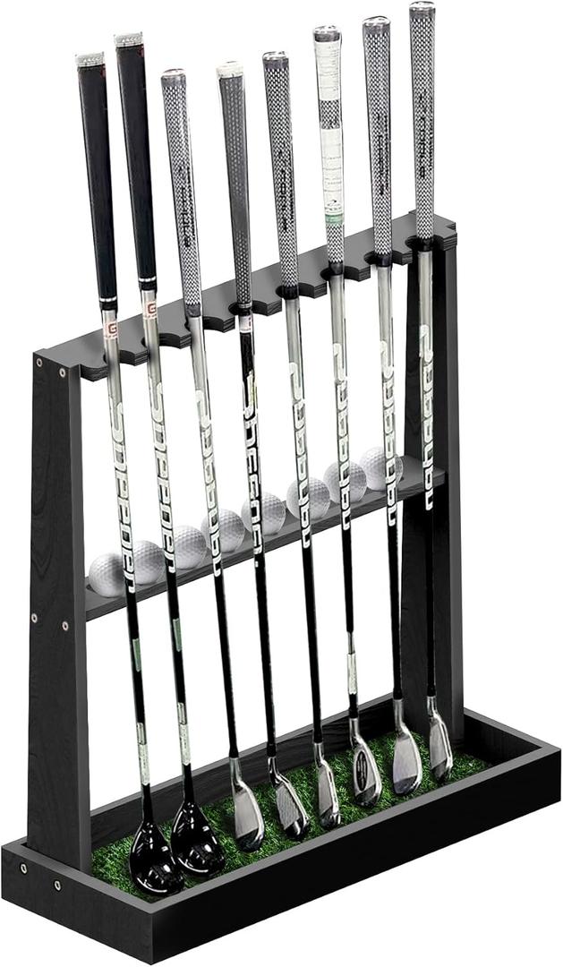 Golf Club Holder Stand,Wooden Golf Club Rack -Indoor Display Rack,Golf Club Organizer for 8 Clubs and 11 Balls Storage,Golf Rack for Storage Sports Outdoors Wall Garage