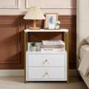 BWGHBH Wood Nightstand with Drawers Shelf, White Bedside Table Storage for Bedroom Living Room, 17.7 x 13.78 x 21.65 inches