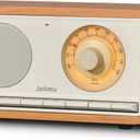 Vintage Kitchen Office Radio Bluetooth Speaker with Rechargeable Battery,Tabletop FM Radio for Home Decor (light walnut)