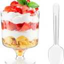 160 Pack 5oz Small Dessert Cups with Spoons, Clear Parfait Cup for Party, Serves 80 Mini Plastic Goblet Wine Shot Cup for Fruit Ice Cream Mousse Pudding Appetizer Bowl
