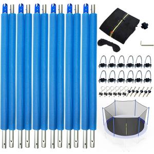 14 FT Trampoline Replacement Net with Poles, Trampoline Net Poles with Clamps and Screws Bolts, Plastic Caps, Only Fit 6 Straight Poles 14 Feet Round Frame