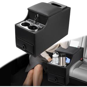 Mixsuper Center Console Between Seat Organizer for Minivans & SUVs Floor Console Universal Car Storage Box with Cup Holders, Phone Slot and Tissue Box