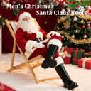 Men's Black Santa Claus Boots-Premium Faux Leather Wide Calf Santa Combat Shoes Adult Men with Non-Slip Sole, Christmas Footwear for Halloween Parties & Cosplay (9- 9.5)