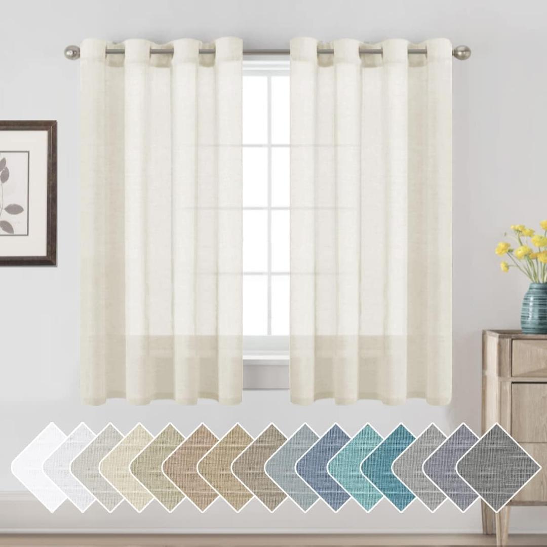H.VERSAILTEX Linen Curtains Nickel Grommet Natural Linen Semi-Sheer Curtains 2 Panels Privacy Added Premium Soft Rich Material Drapes for Bedroom/Living Room - 52x54 - Inch - Ivory