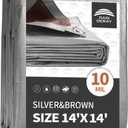 RAINDEWAY 14x14 Feet Tarps Heavy Duty Waterproof,10Mil Thick Multipurpose Poly Tarp Cover with Metal Grommets and Reinforced Edges,Silver/Brown Tarp