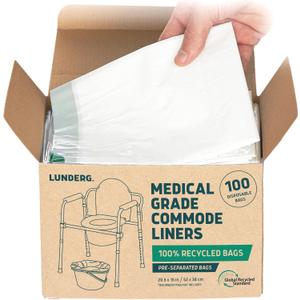 Lunderg Recycled Commode Liners - 100 Environment Friendly Portable Toilet Bags - Medical Grade Bedside Commode Liners Disposable - Universal Fit & Easy to Use - Absorbent Pads Not Included