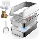 23.6''x16''x12'' Enclosed Stainless Steel Litter Box with Lid, XL Sifting Litter Box for Pine Pellets, High Sides Metal Litter Box System for Big Cats, Anti-Leakage, Easy Cleaning, Less Tracking