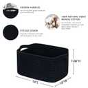 CubesLand Cube Storage Organizer Basket Bin, Rectangular Cotton Rope Basket, 14x10x7.08Inches, Black