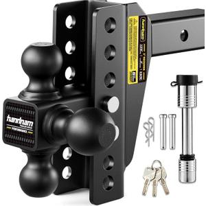 Drop Hitch Adjustable Trailer Hitch, Tow Hitch with 6-Inch Drop/Rise for Truck (16,500 LBS GTW), Adjustable Drop Hitch Fits 2-Inch Receiver, Trailer Hitches with Double Anti-Theft Pins Locks