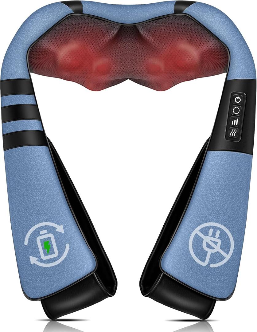 Cordless Neck and Shoulder Massager with Heat, Shiatsu Neck & Back Massager for Pain Relief Deep Tissue, Electric Massagers with Rechargeable Battery, Gift for Mom, Dad, Men, Women-Navy Blue