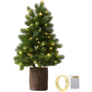 19.7" Table Top Artificial Christmas Tree with Wooden Planter - Small Potted Tabletop Christmas Tree,Norfolk Pine Desktop Xmas Tree for Home, Office, Party, Holiday Decor