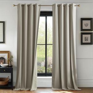 RYB HOME 100% Blackout Velvet Curtains for Living Room, Light Blocking Nursery Curtains 2 Panels, Grommet Thermal Insulated Window Drapes for Sliding Glass Door, Camel Beige, 52" W x 90" L