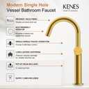 KENES Brushed Gold Tall Bathroom Faucet, Single Handle Vessel Sink Faucet Single Hole, Modern Bathroom Vanity Faucet with Pop Up Drain and Supply Lines, KE-9005C-4