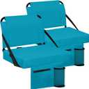 Stadium Seat for Bleachers with Back Support and Wide Padded Cushion Stadium Chair - Includes Shoulder Strap and Cup Holder (Cyan,2 Pack)