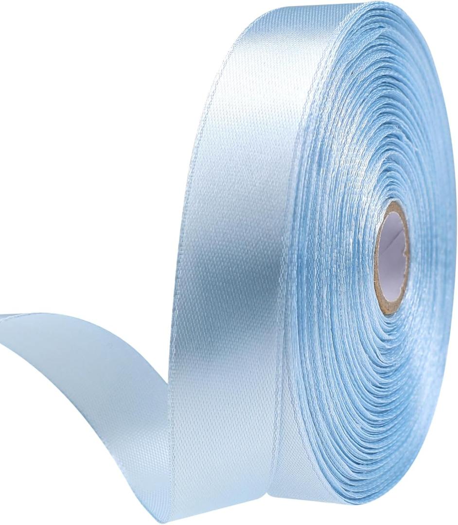 Baby Blue 3/4 Inch Satin Ribbon 50 Yards Single Face Polyester for Gift Wrapping Wedding Decorations Christmas Crafts Hair Bows