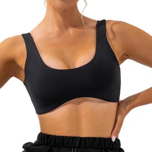 ABOCIW Womens Scoop Neck Sports Bra Padded U Back Medium Impact Fitness Gym Yoga Bra Workout Crop Top (Small, Black)