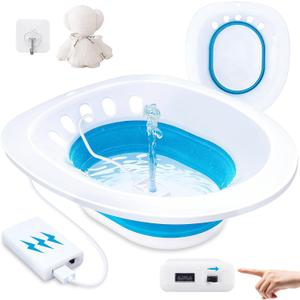 Electric Sitz Bath, Sitz Bath for Hemorrhoids, Sitz Bath for Toilet Seat, Sitz Bath for Postpartum Care, Sits Bath Kit for Women, Automatic Flushing, Foldable, Fits Universal Toilet (Blue Electric)