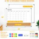 Dry Erase Calendar Whiteboard for Wall, 24"x18" Magnetic Monthly White Board Cork Board Combo, Double Sided, Aluminum Frame, Wall Hanging Wipe Board for Home, Office, School, Dorm