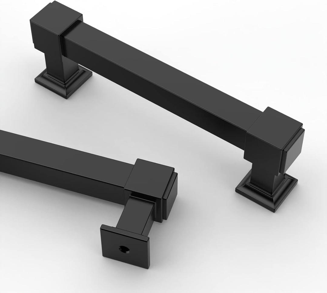 Asidrama 10 Pack 4 Inch(102mm) Matte Black Cabinet Pulls Cabinet Handles Cupboard Handles Kitchen Cabinet Hardware for Cupboard Drawer Handles Dresser Pulls (4" Hole Center)