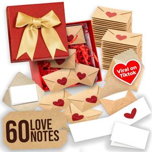 60 Blank Note Cards And Envelopes - Mini Envelopes With Blank Cards, Valentines Day Gifts for Him, Her, Boyfriend, Girlfriend, Wife, Husband, Little Love Notes for Birthday, Anniversary
