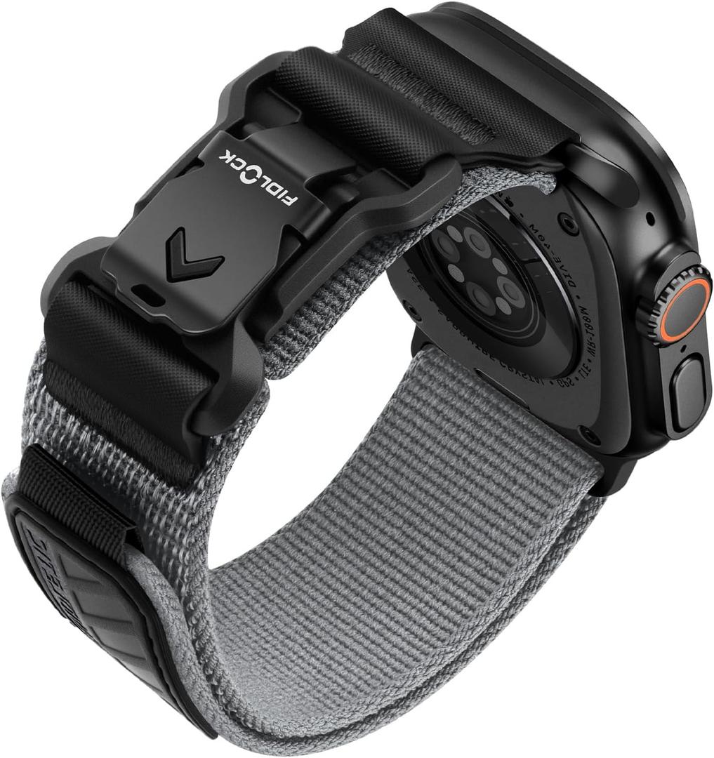 Bandletic Compatible with Apple Watch Band Men, Wide Stretchy Nylon Sport Loop with Magnetic Fidlock V-Buckle for iWatch 49mm(Ultra 3/2/1),46mm(11/10),45mm(9/8/7),44mm(SE3/SE2/SE/6/5/4),42mm(3/2/1) (Dark Gray)