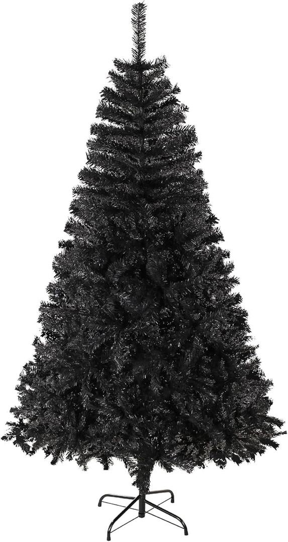 6ft Black Artificial Christmas Tree, Hinged Full Tree with Metal Stand Easy Assembly Xmas Tree For Indoor And Outdoor Decoration