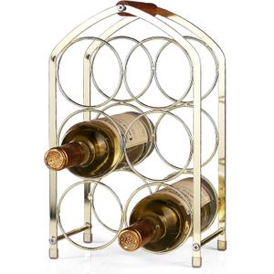 Drincarier Countertop Wine Rack - 6 Bottle Freestanding Modern Gold Metal Small Wine Rack - 3 Tier Tabletop Wine Holder Stand for Cabinet, Pantry, Wine Bottle Storage