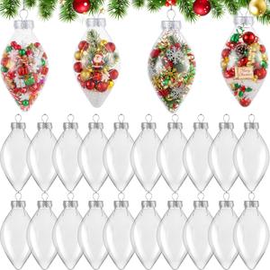 Soulchen 24 Pcs 2025 Christmas Clear Plastic Fillable Ball Ornaments, 3.15 Inch DIY Ornament Balls, DIY Ornaments with Removable Lid for Craft, Christmas Party Decoration(Water Drop Style)