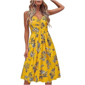 KILIG Women’s Summer Halter Maxi Dress Causal Floral Beach Sundress with Pockets, Medium 