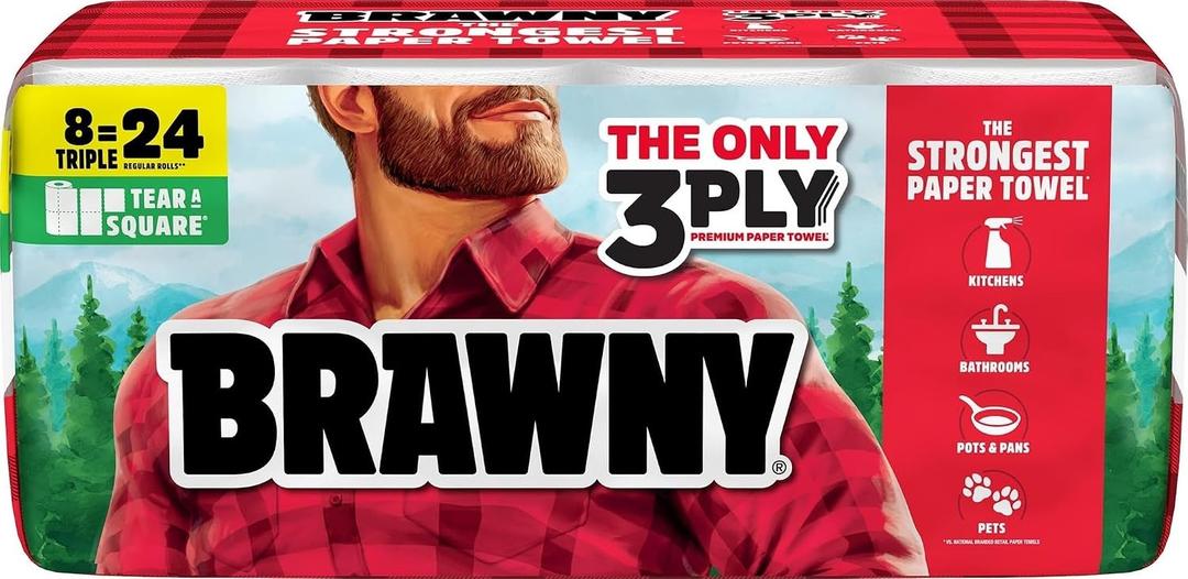 Brawny Tear-A-Square 3-Ply Paper Towels, 8 Triple Rolls = 24 Regular Rolls
Strong, absorbent, and durable to tackle any tough mess