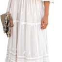 Women's Casual Off Shoulder Lace Maxi Dress Boho White Bridesmaid Wedding Evening Party Dresses (Large)