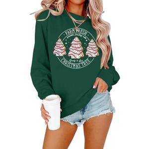 MOUSYA Farm Fresh Christmas Tree Cakes Sweatshirt Woman Christmas Crewneck Sweater Xmas Gifts Top Casual Long Sleeve Tops (Large, Green)