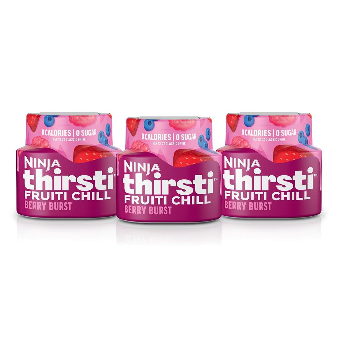 Ninja Thirsti Flavored Water Drops, FRUITI CHILL Berry Burst, Bold Fruit Flavor, Sparkling or Still, Zero Calories, Zero Sugar, Makes 17, 12oz drinks, 3 Pack, WCFBRPNAM