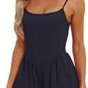 Beaully Women's Summer Sleeveless Athletic Rompers Spaghetti Strap Double Lined Shorts Jumpsuit One Piece Outfits (Blue, S)