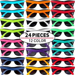 24 Pack 12 Colors Neon Party Sunglasses With Dark Lens,80's Style Colorful Novelty Sunglasses For Party Favors,Bulk Pool Party,Beach Party,Summer Party, Goody Bag Fillers,for Boys Girls Teens adults