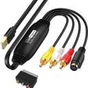 VHS to Digital Converter, USB Video Capture Card, RCA AV to USB Audio Video Transfer Grabber, Convert Analog VHS VCR to Digital Adapter for PC DV Camera DSLR DVD Compatible Windows Mac OS (Orange)