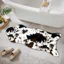 Coffee and White Cow Cute Bath mat,Faux Rabbit Fur Non-Slip Shaggy Water Absorbent Microfiber Soft Fluffy Bathroom Rugs,Washable for Home Decor Living Room Soft Plush Rug 23.6x47.2 inch (1'11" x 3'11" (Rectangular))