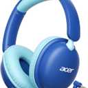 Acer OHW355 Kids Headphones with Cord for School,Over Ear Wired Headphones | 74/85dB Volume Limit, Foldable 3.5mm Jack, Stereo Sound, for Tablet/Computer/Travel/Chromebook-Blue Cyan